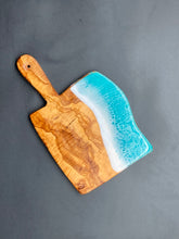 Load image into Gallery viewer, Small Rustic Olive Wood Paddle in Tantalizing Teal
