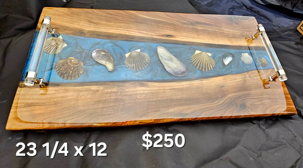 Live edge walnut with natural seashells